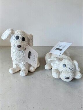 Young's Inc. Whimsical Puppy Dog Figurines Set of 2 Sitting & Lying Down